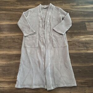 Quince Robe Womens Large Gray Cotton Waffle Knit Long Belted Kimono Lounge Spa